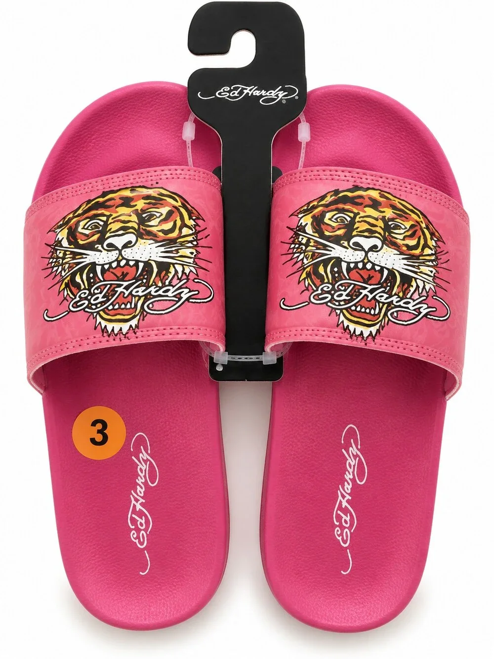 NWT Ed Hardy Kids Pink Tiger Slide Sandals - Size 3